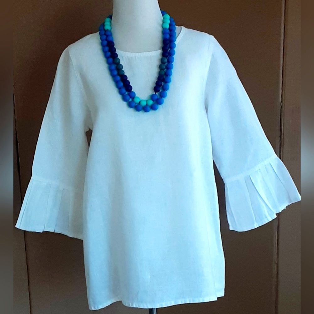 Pure 100% Ukrainian Made Linen White Bell Sleeve Tunic Top Sz. S
